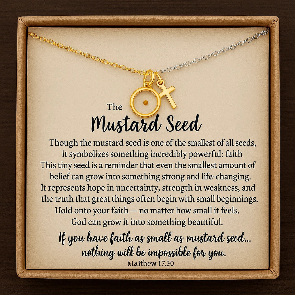 Mustard Seed + Cross Charm Faith Necklace | Gold