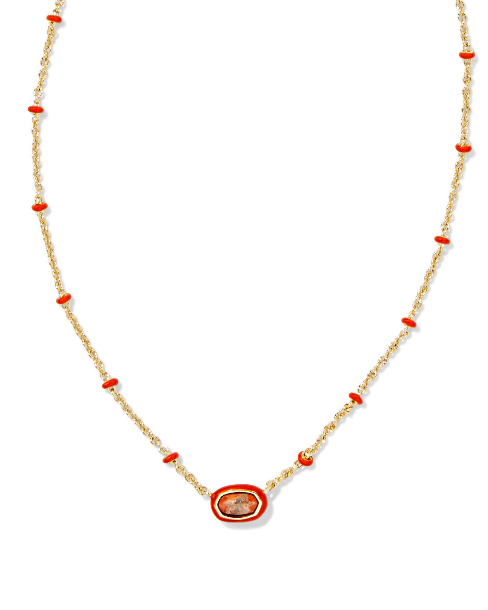 KENDRA SCOTT MINI ELISA ENAMEL FRAME SHORT PENDANT NECKLACE GOLD VARIEGATED ORANGE MAGNESITE