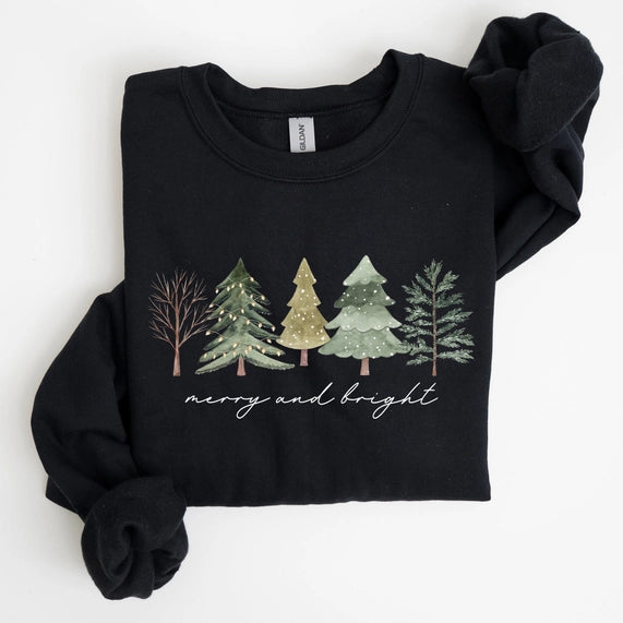 Merry and Bright, Christmas Trees Sweatshirt