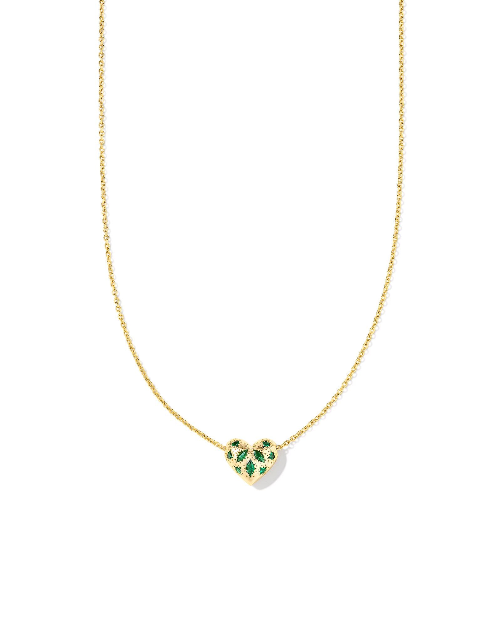 Kendra Scott Holland Gold Heart Short Pendant Necklace in Green Crystal