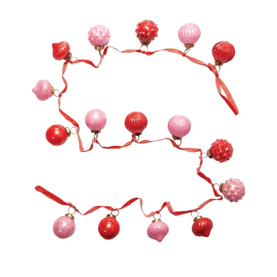 Embossed Recycled Mercury Glass Ornament Garland with Velvet Ribbon - Juli's Wearable Art