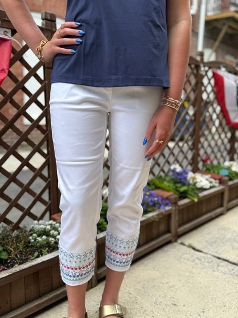 Embroidered Stars Denim Capris - Juli's Wearable Art
