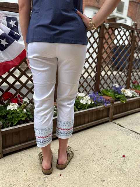 Embroidered Stars Denim Capris - Juli's Wearable Art