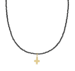 enewton 15" Choker Signature Cross Gold Charm | Faceted Hematite Signature
