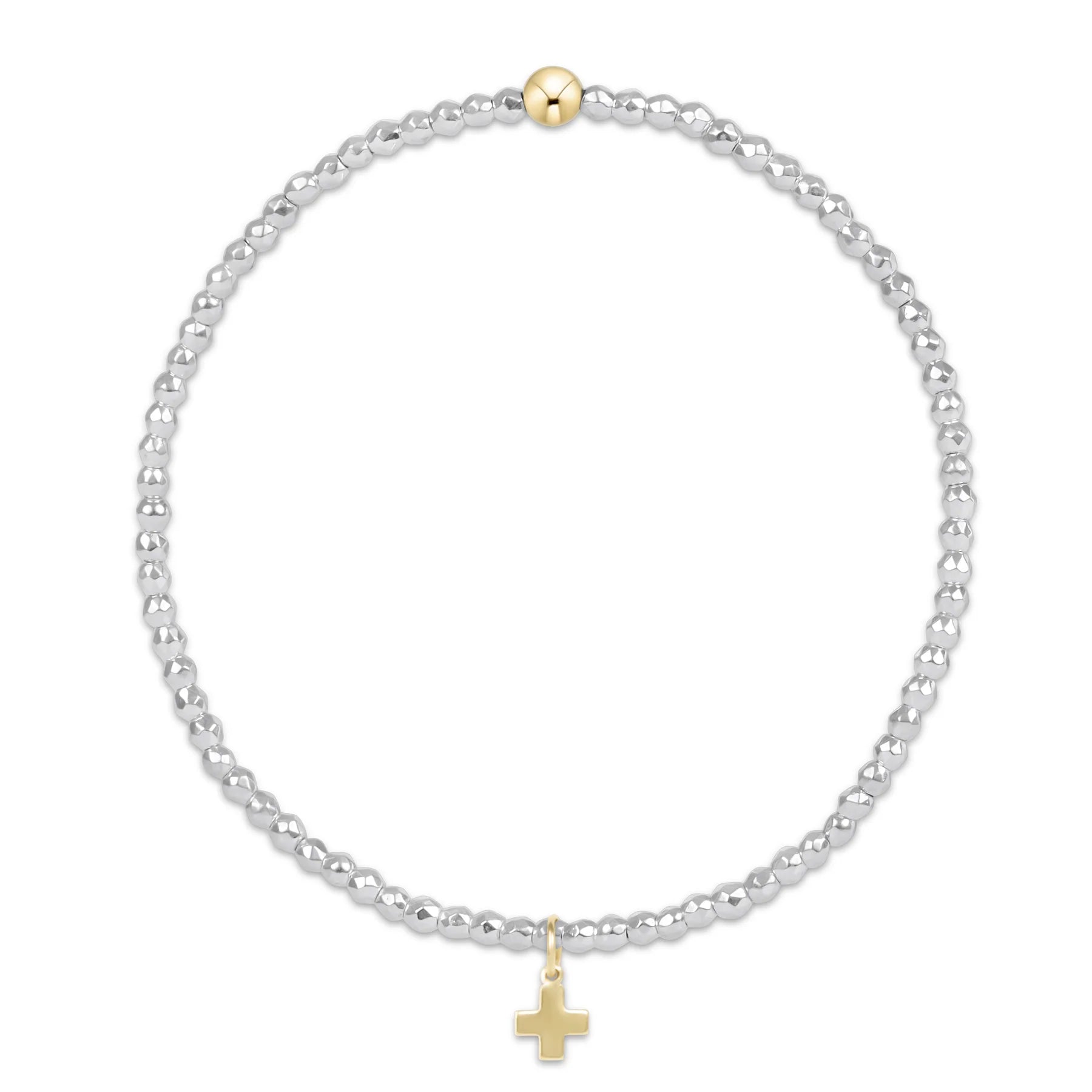 Enewton Bright Silver Faceted Hematite 2mm Bead Bracelet - Signature Cross Gold Charm - Juli's Wearable Art