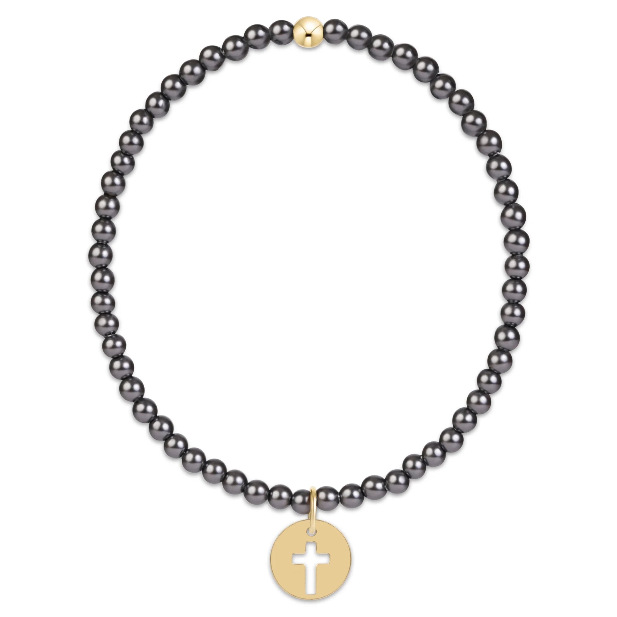 enewton Classic Pearl Dark Grey 3mm Bracelet | Blessed Gold Disc