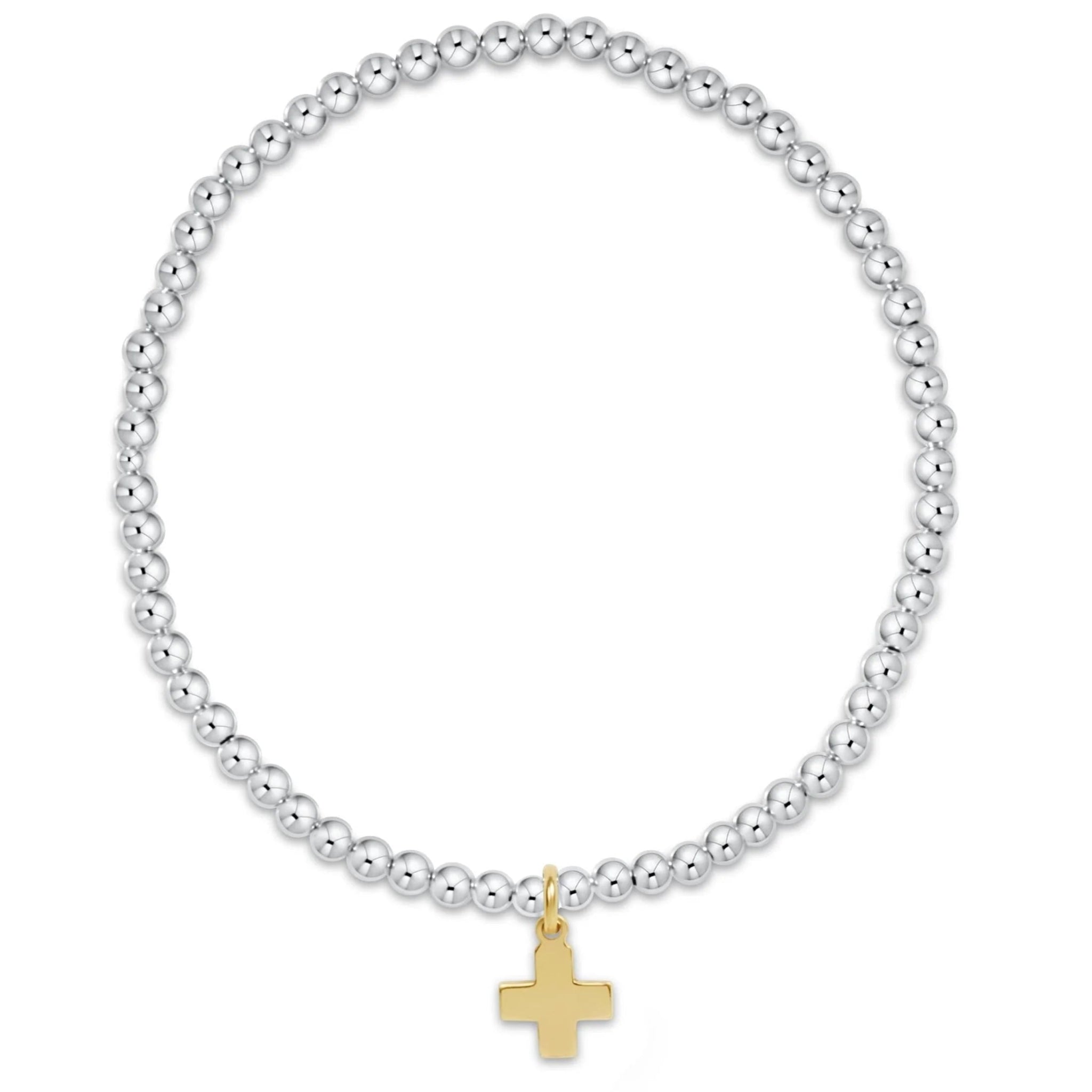 enewton classic sterling mixed metal 3mm bead bracelet - signature cross gold charm - Juli's Wearable Art