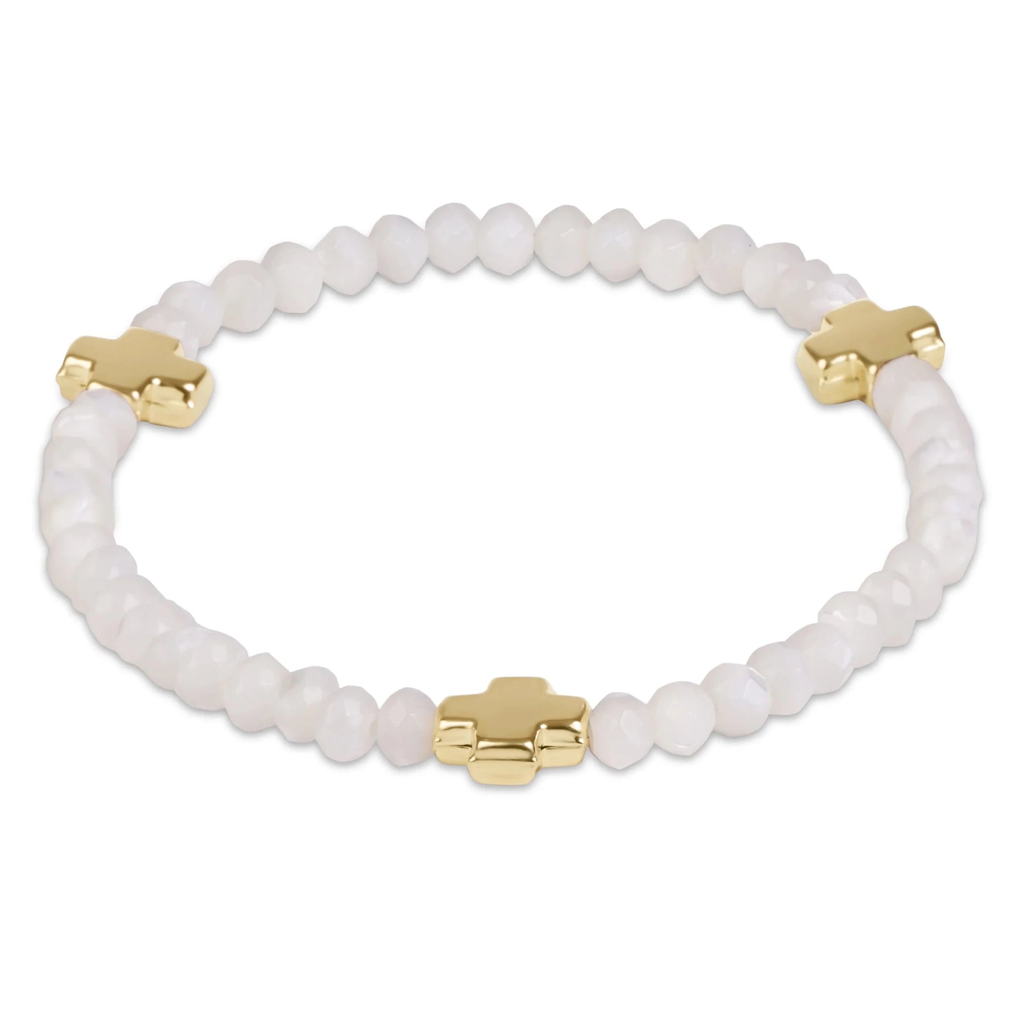 enewton Signature Cross 4mm Gemstone Bracelet | Gold | Mother of Pearl