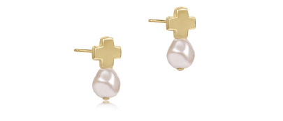 enewton Signature Cross Gold Pearl Studs - Juli's Wearable Art