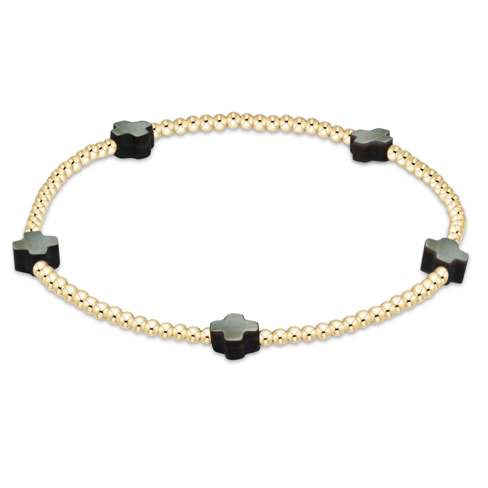 enewton Signature Cross Small 2mm Gold Bracelet | Mother of Pearl | Black Tahitian