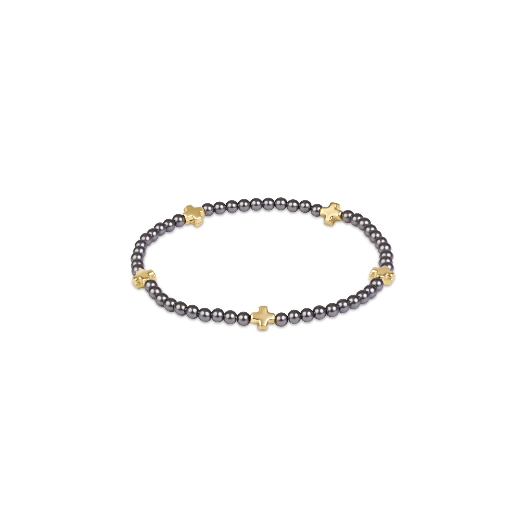 enewton Signature Cross Small 3mm Pearl Bracelet Dark Grey | Gold