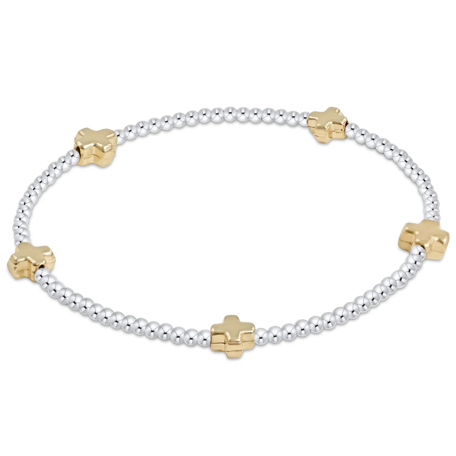enewton signature cross sterling mixed metal pattern 2mm bead bracelet - gold - Juli's Wearable Art