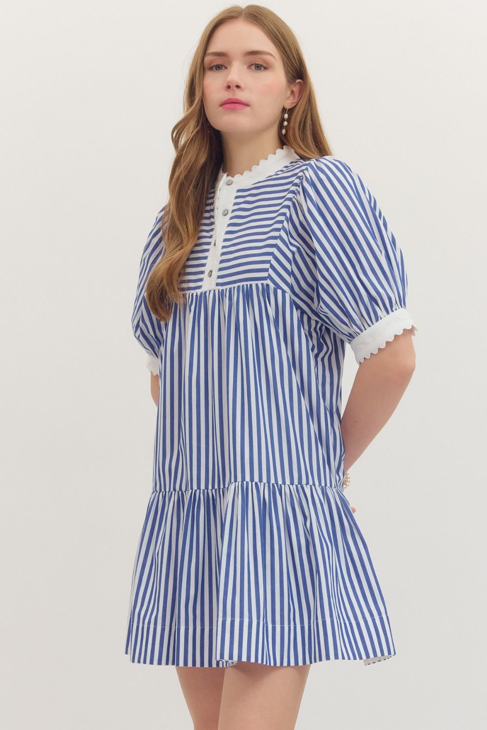 Navy Blue and White Striped Mini Dress