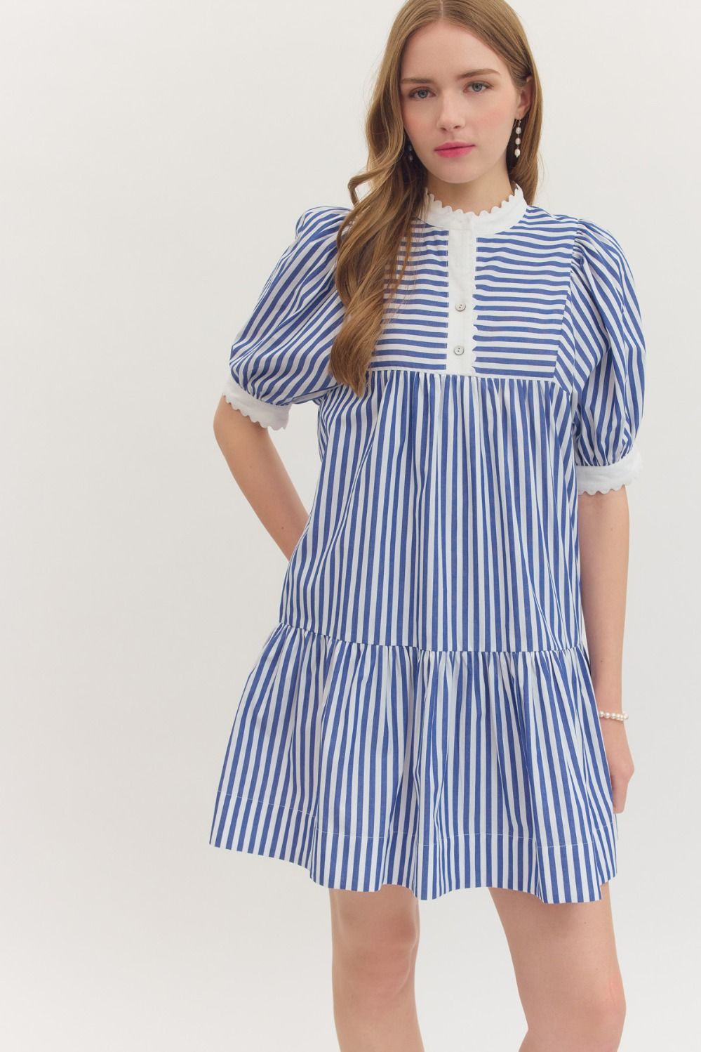 Navy Blue and White Striped Mini Dress