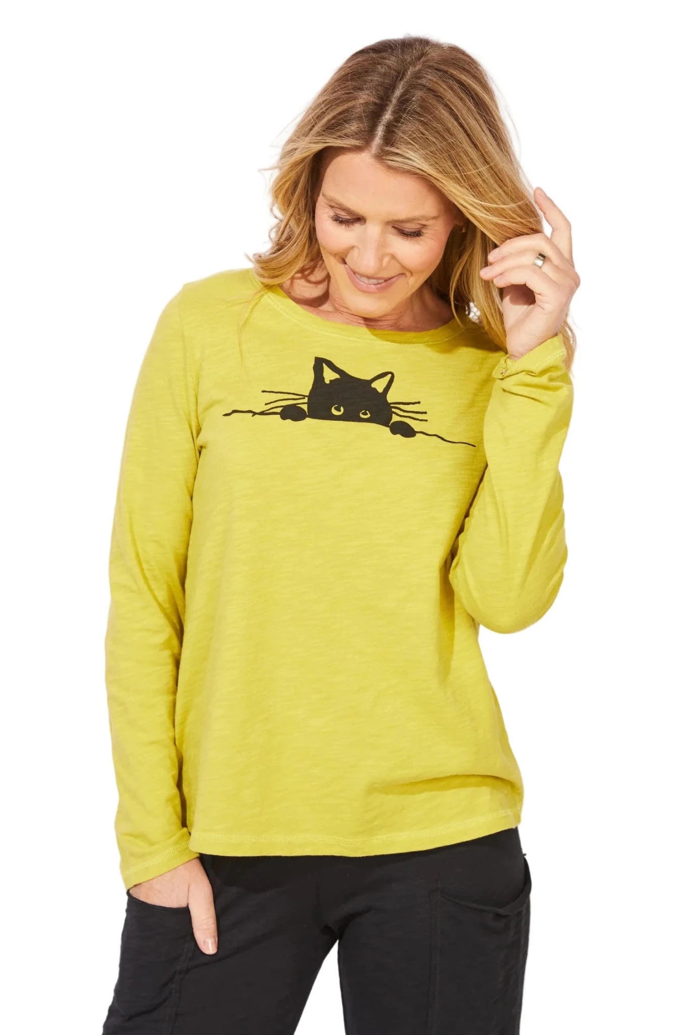 Escape by Habitat Destination Cat Crew Long Sleeve Tee | Citron