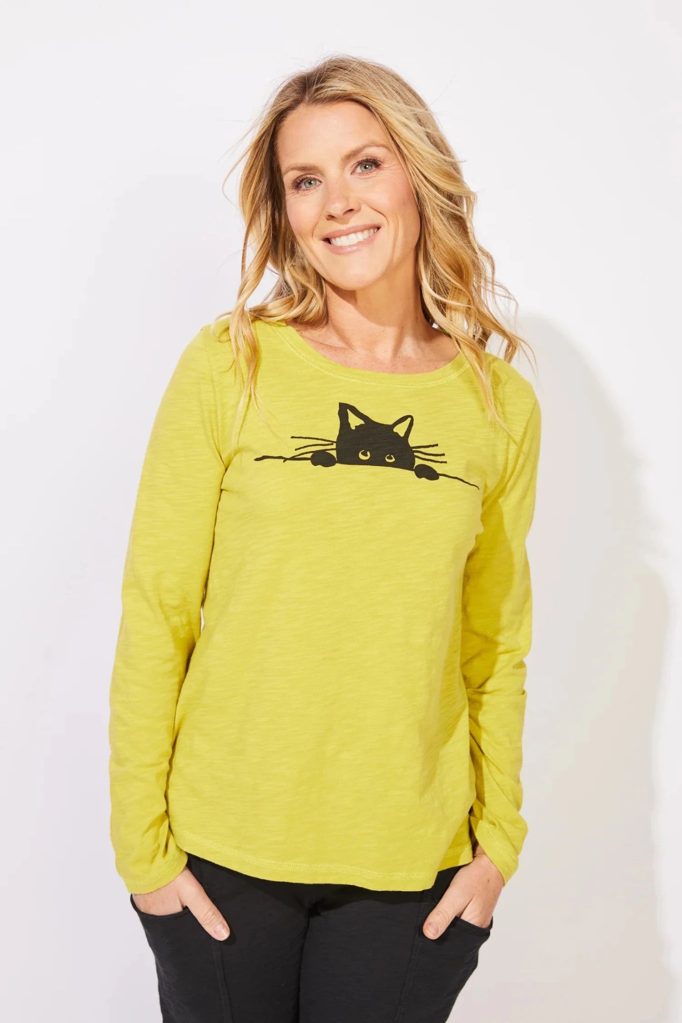 Escape by Habitat Destination Cat Crew Long Sleeve Tee | Citron