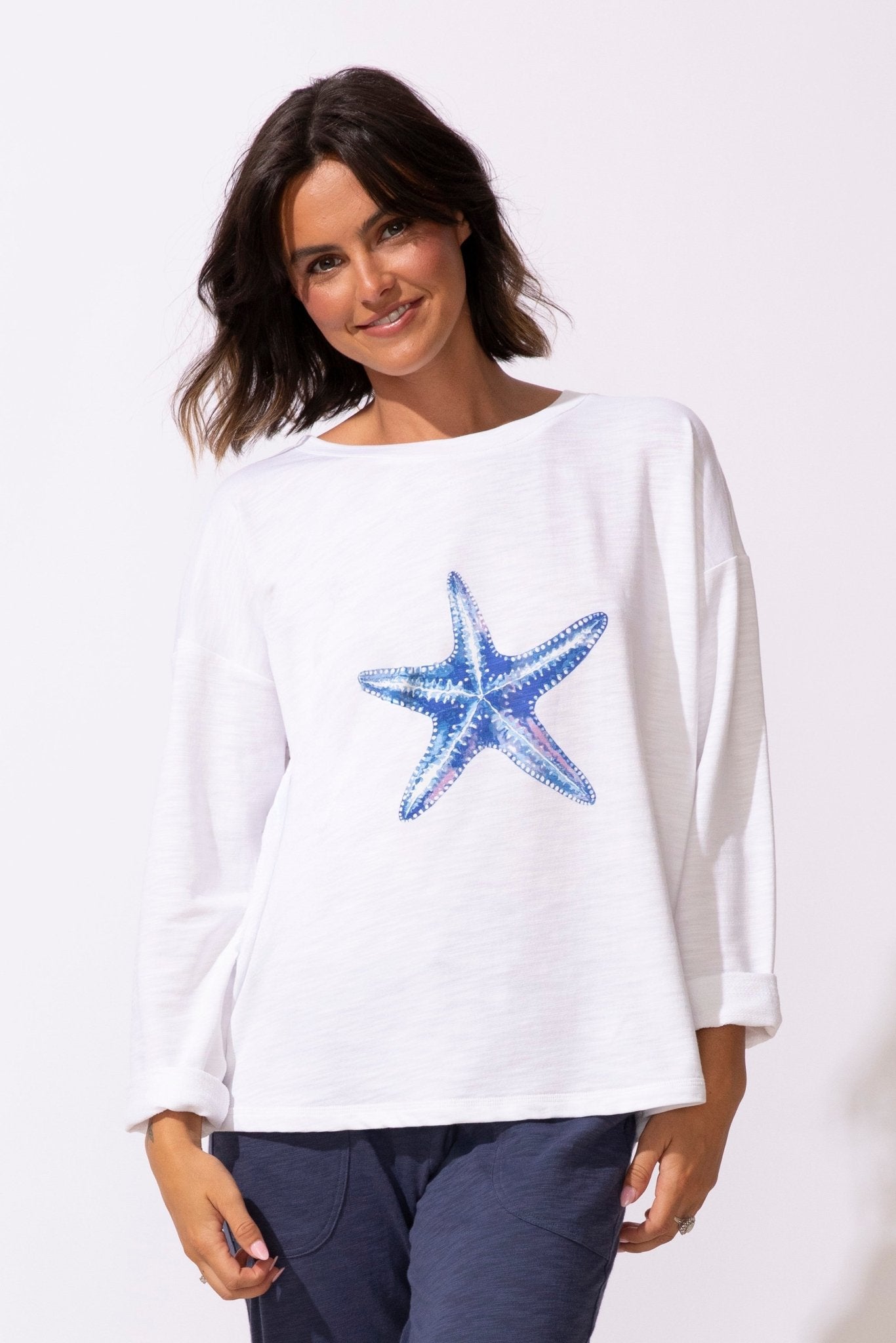 Escape by Habitat Destination Terry Starfish Pullover | White - Juli's Wearable Art