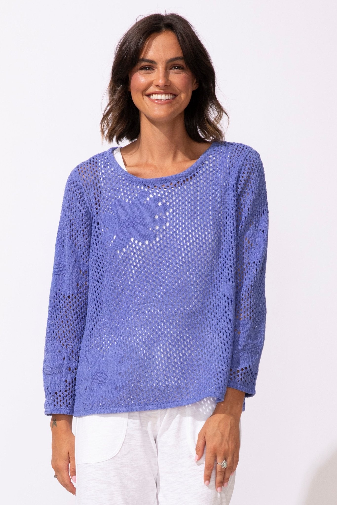 Escape by Habitat Floral Crochet Easy Pullover | Baja Blue