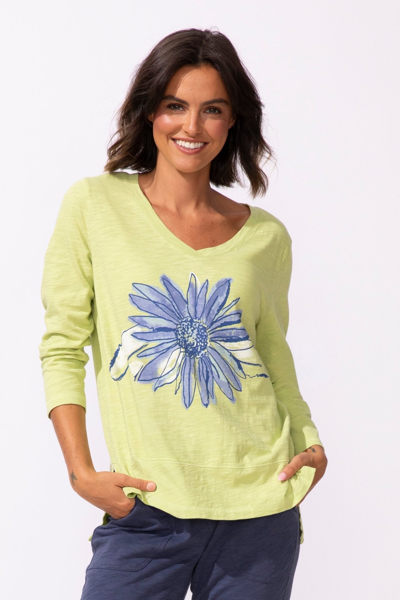 Escape by Habitat Impressionist Sunflower Hi-Lo Tee | Kiwi