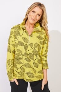 Escape by Habitat Leaf Print 1/4 Zip Pullover | Citron