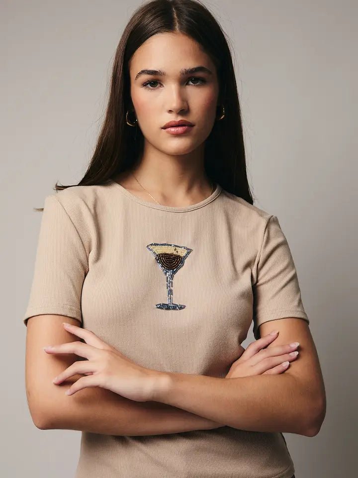 Espresso Beads Rib Short-Sleeve Top