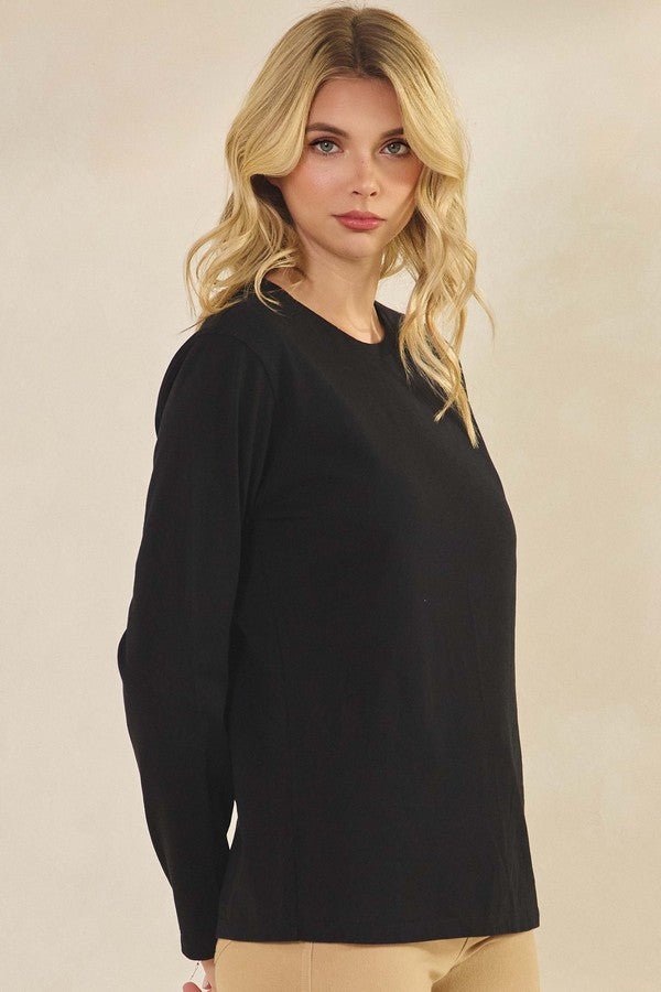 Essential Long Sleeve Cotton Top – Black