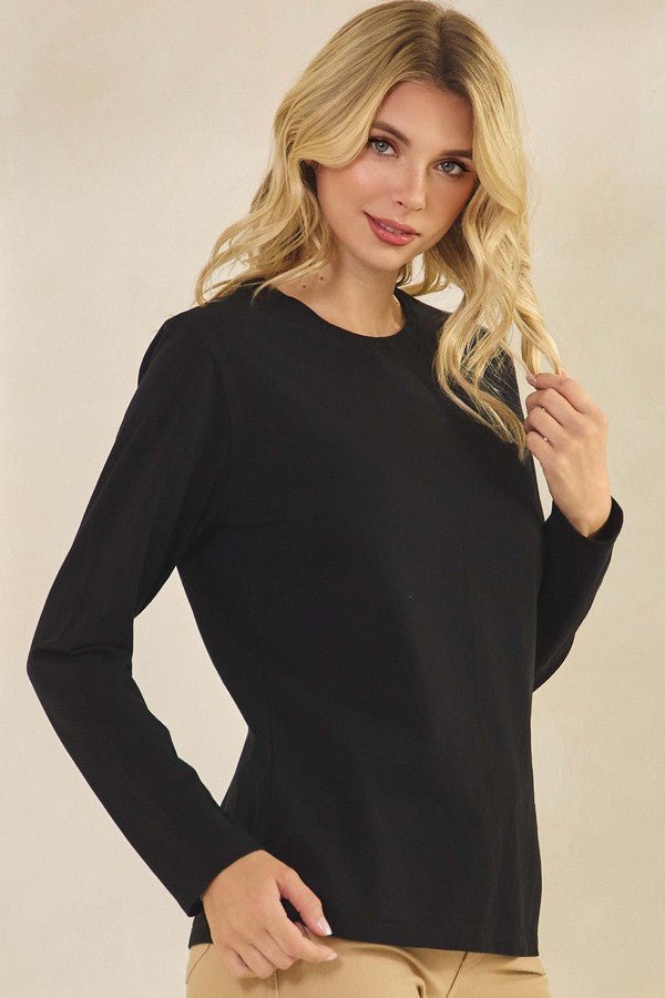 Essential Long Sleeve Cotton Top – Black