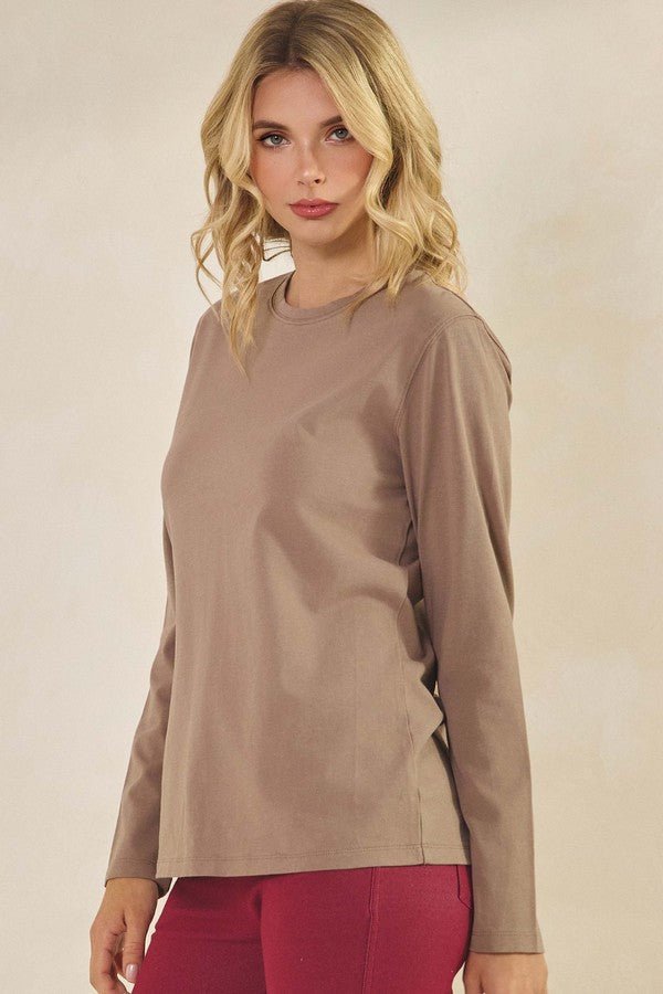 Essential Long Sleeve Cotton Top – Light Mocha - Juli's Wearable Art