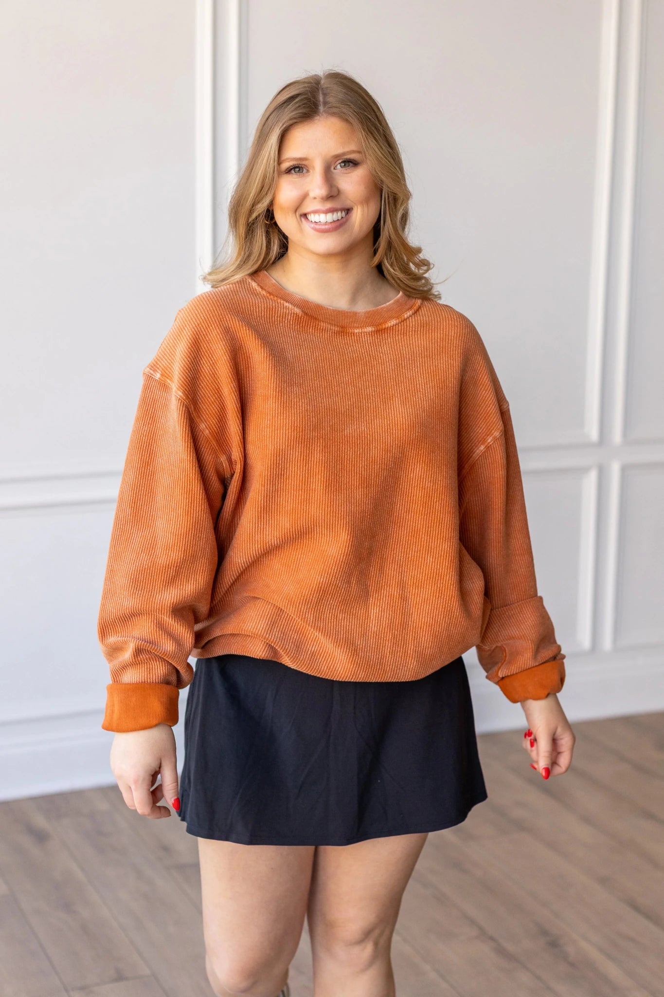 Essential Luxe Corded Crew | Burnt Orange