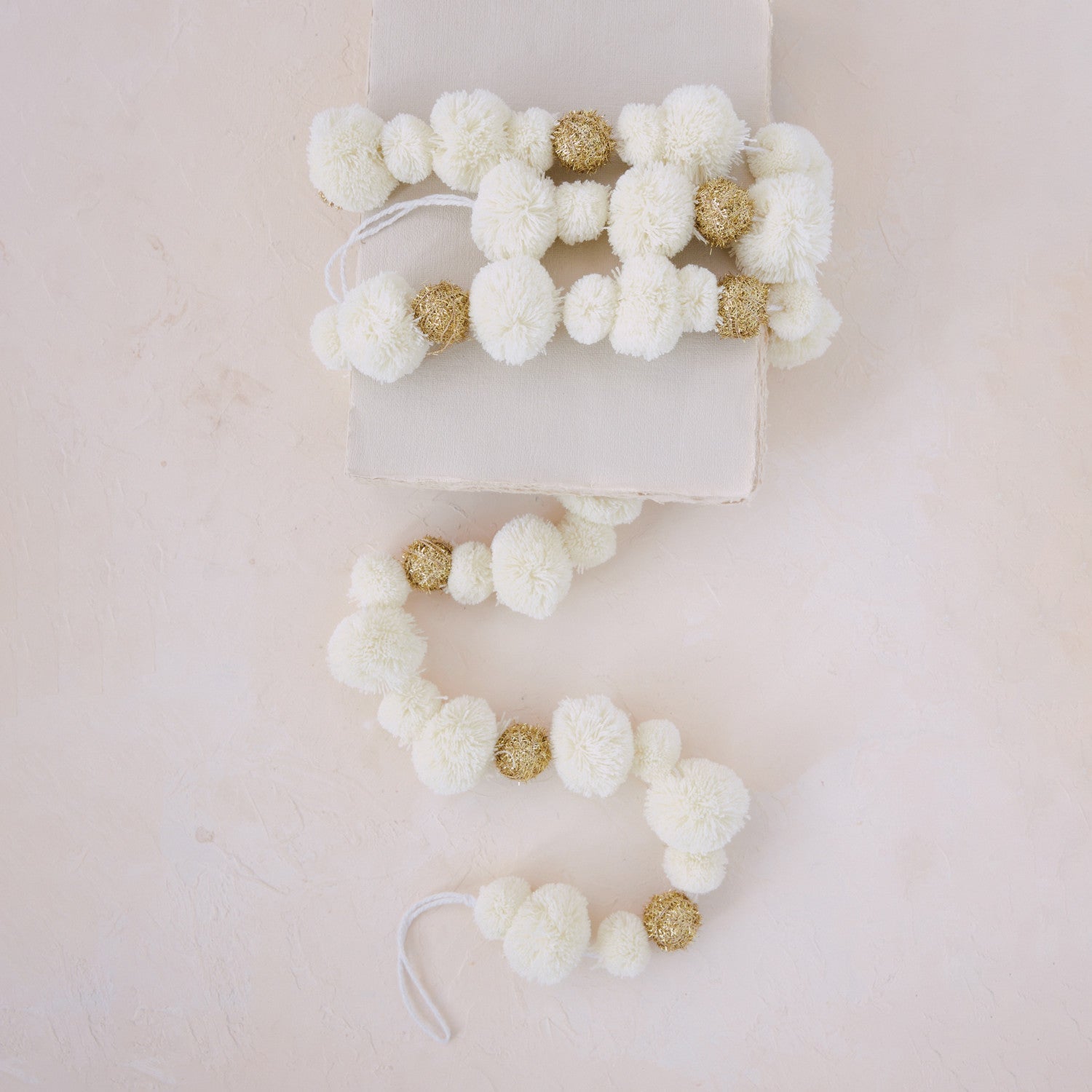 Fabric Pom Pom Garland | White & Gold