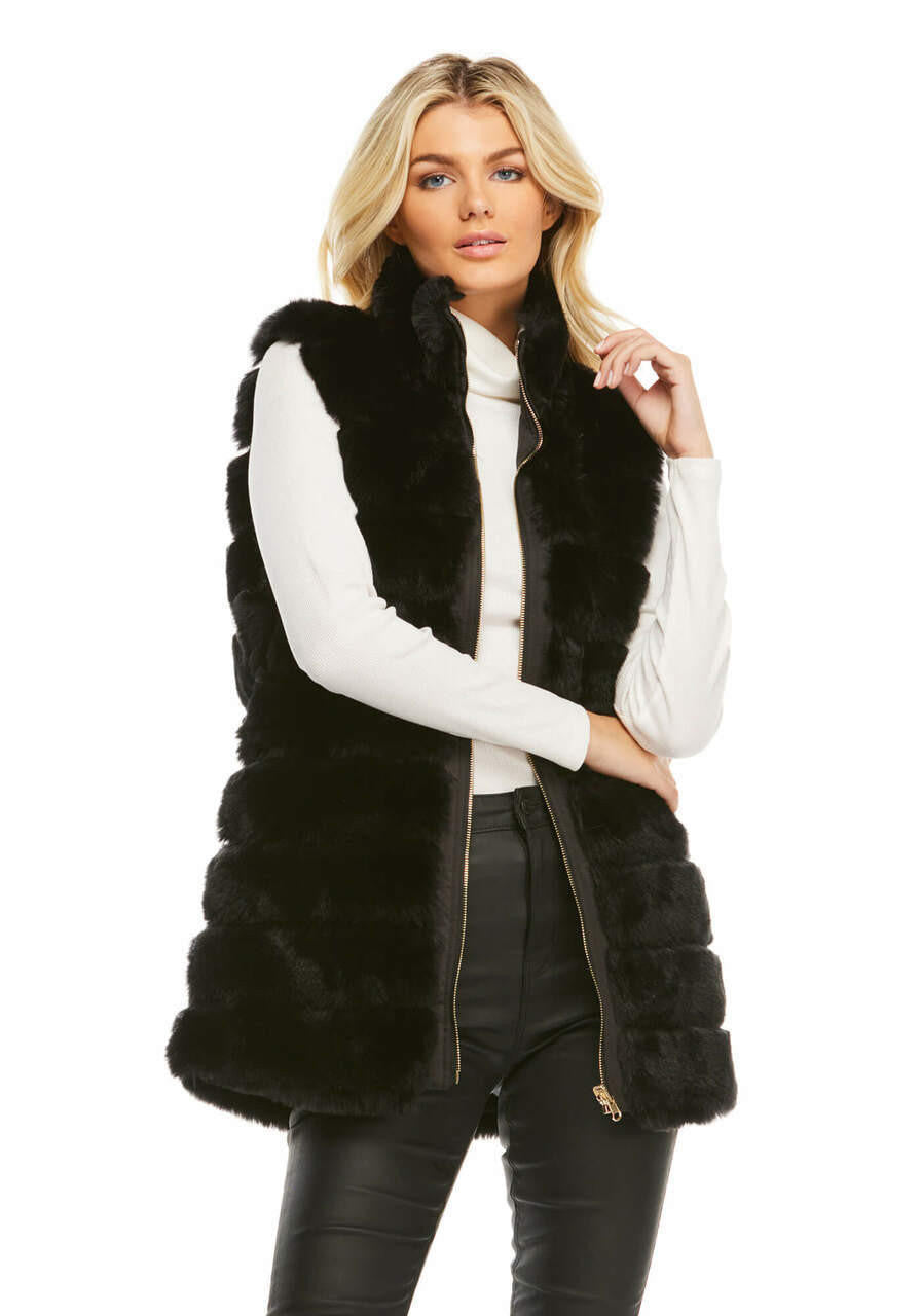 Black Mink Reversible Faux Fur Zip Vest