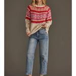 Fair Isle Crew Neck Sweater | Cream, Pink & Orange - Juli's Wearable Art