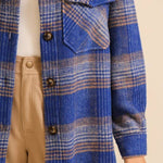 Fall Vibes Plaid Print Shacket in Blue & Taupe - Juli's Wearable Art