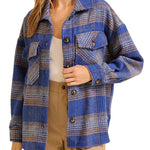 Fall Vibes Plaid Print Shacket in Blue & Taupe - Juli's Wearable Art