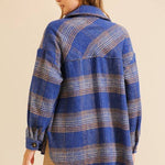 Fall Vibes Plaid Print Shacket in Blue & Taupe - Juli's Wearable Art