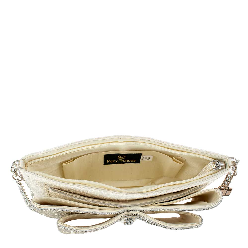 Fancy Bow Beaded Ivory Bow Crossbody Clutch - Juli's Wearable Art