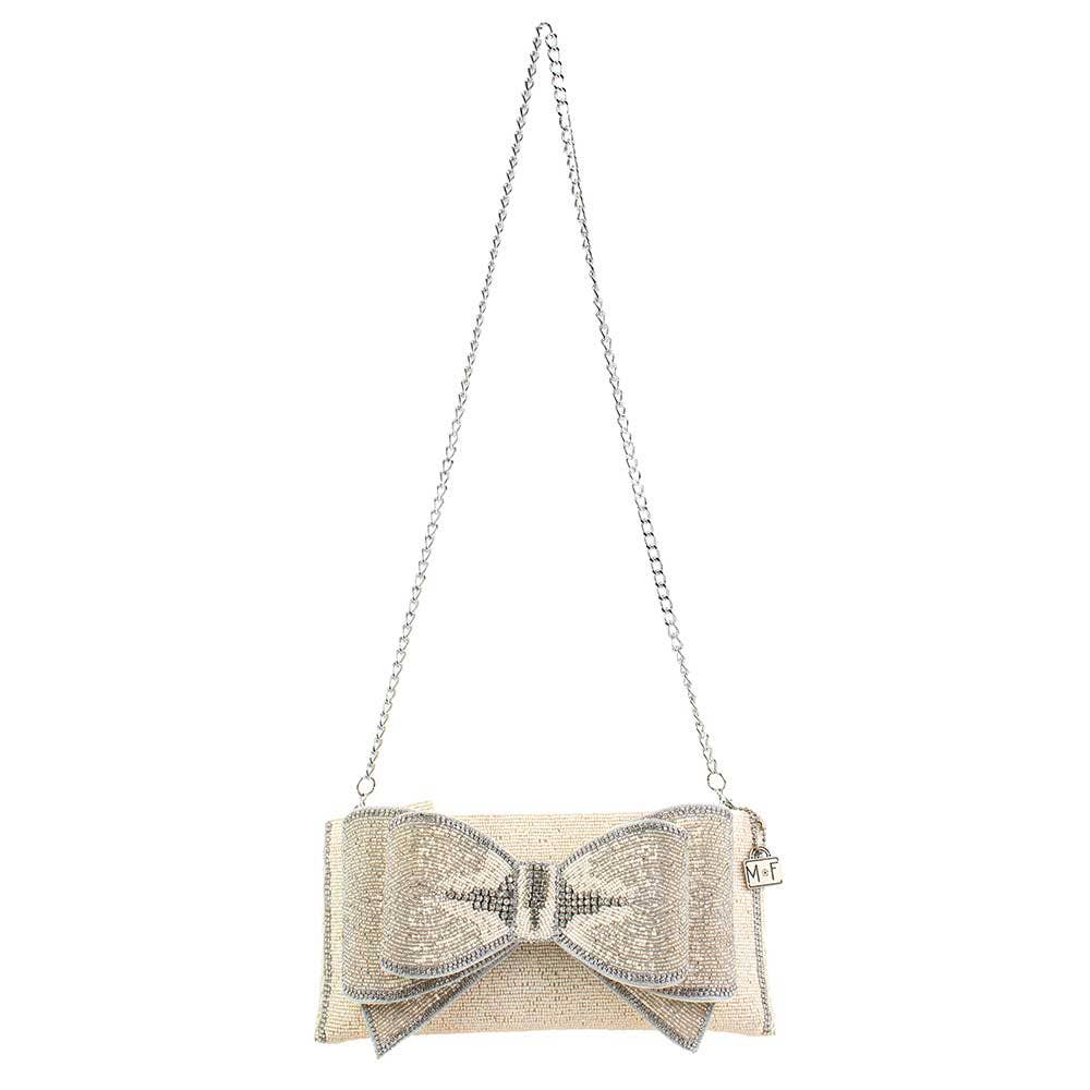 Fancy Bow Beaded Ivory Bow Crossbody Clutch - Juli's Wearable Art