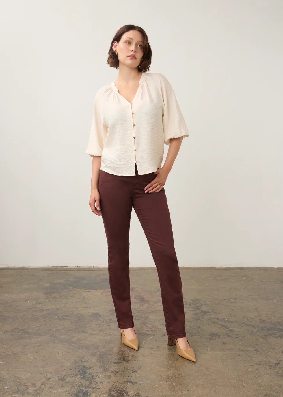 FDJ 3/4 Sleeve Colorful Button Shirt | Cream - Juli's Wearable Art