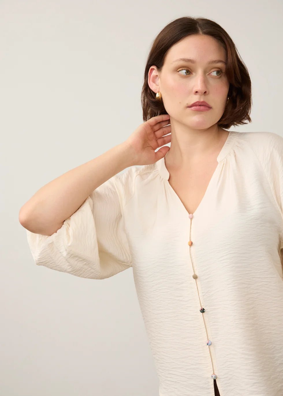 FDJ 3/4 Sleeve Colorful Button Shirt | Cream - Juli's Wearable Art
