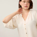 FDJ 3/4 Sleeve Colorful Button Shirt | Cream - Juli's Wearable Art