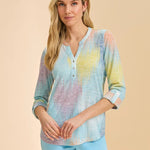 FDJ 3/4 Sleeve Henley Top | Bright Hearts - Juli's Wearable Art
