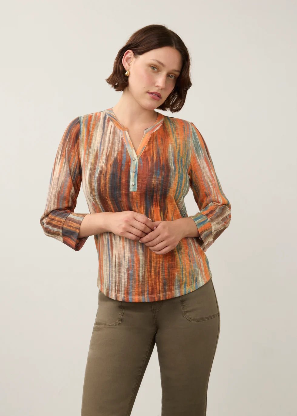 FDJ 3/4 Sleeve Henley Top | Heat - Juli's Wearable Art