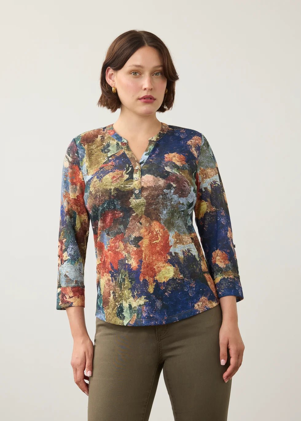 FDJ 3/4 Sleeve Henley Top | Tallulah - Juli's Wearable Art