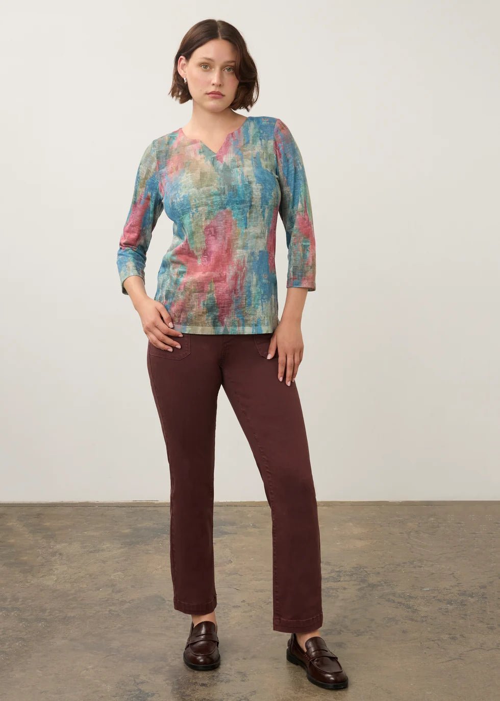 FDJ 3/4 Sleeve Notch Neck Top | Horatio - Juli's Wearable Art