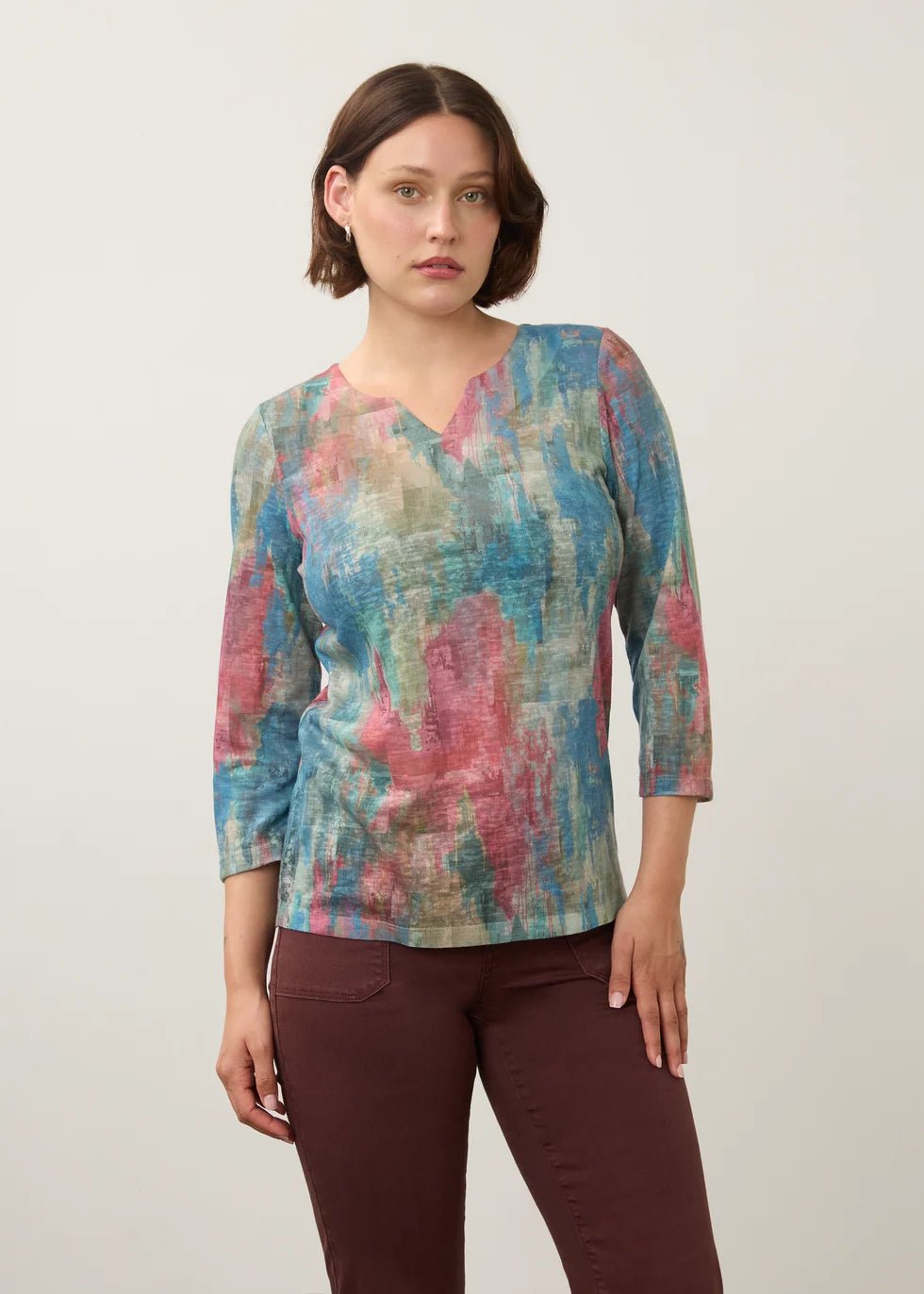 FDJ 3/4 Sleeve Notch Neck Top | Horatio
