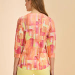 FDJ 3/4 Sleeve Notch Neck Top | Orange Rockefeller - Juli's Wearable Art