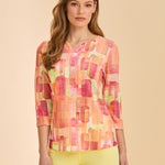 FDJ 3/4 Sleeve Notch Neck Top | Orange Rockefeller - Juli's Wearable Art