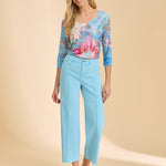 FDJ 3/4 Sleeve Scoop Neck Top | Blue Floral - Juli's Wearable Art