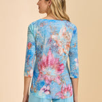 FDJ 3/4 Sleeve Scoop Neck Top | Blue Floral - Juli's Wearable Art