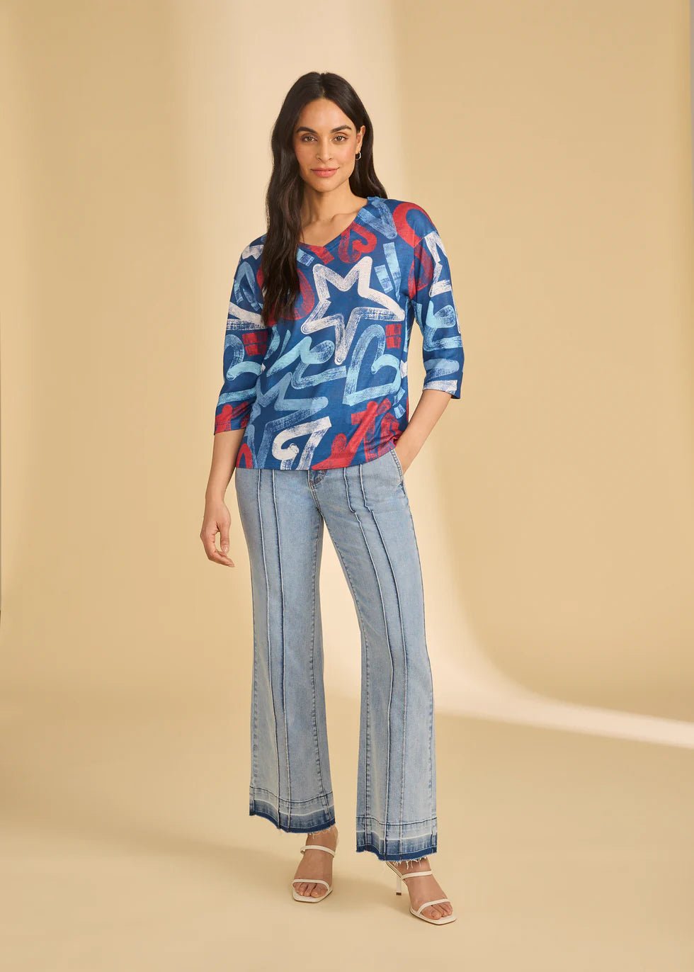 FDJ 3/4 Sleeve V - Neck Top | Pop - Juli's Wearable Art